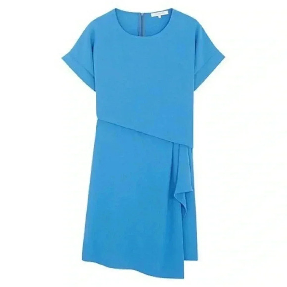 Gerard Darel Paris “Rimini” Crepe Asymmetrical Drape Dress Blue EU 40/US 10 EUC‌ - Picture 3 of 13